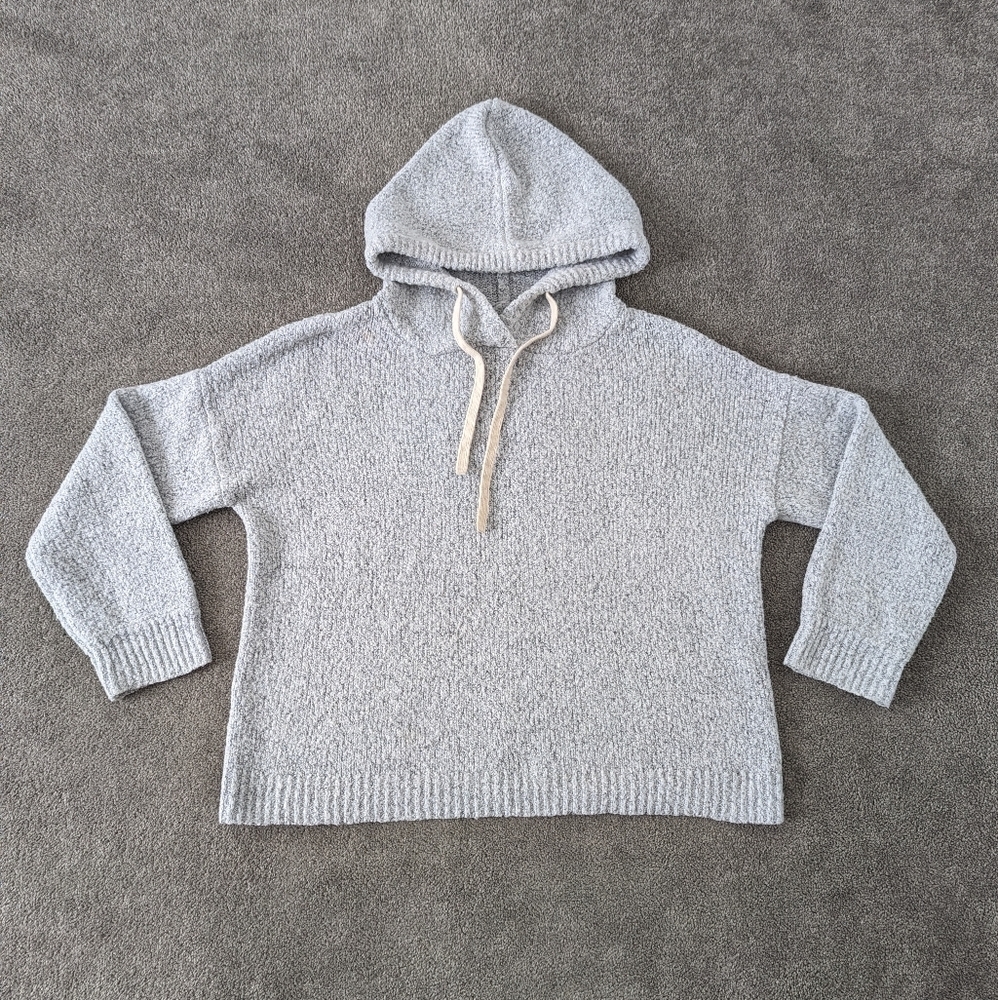 Yes Lola Women's Hooded Sweater Size XL Silver Wool Blend Cozy Comfy Soft
